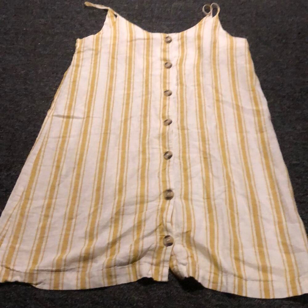 Altar’d State Linen Yellow & Cream Striped Sundress Button Front Women's Small